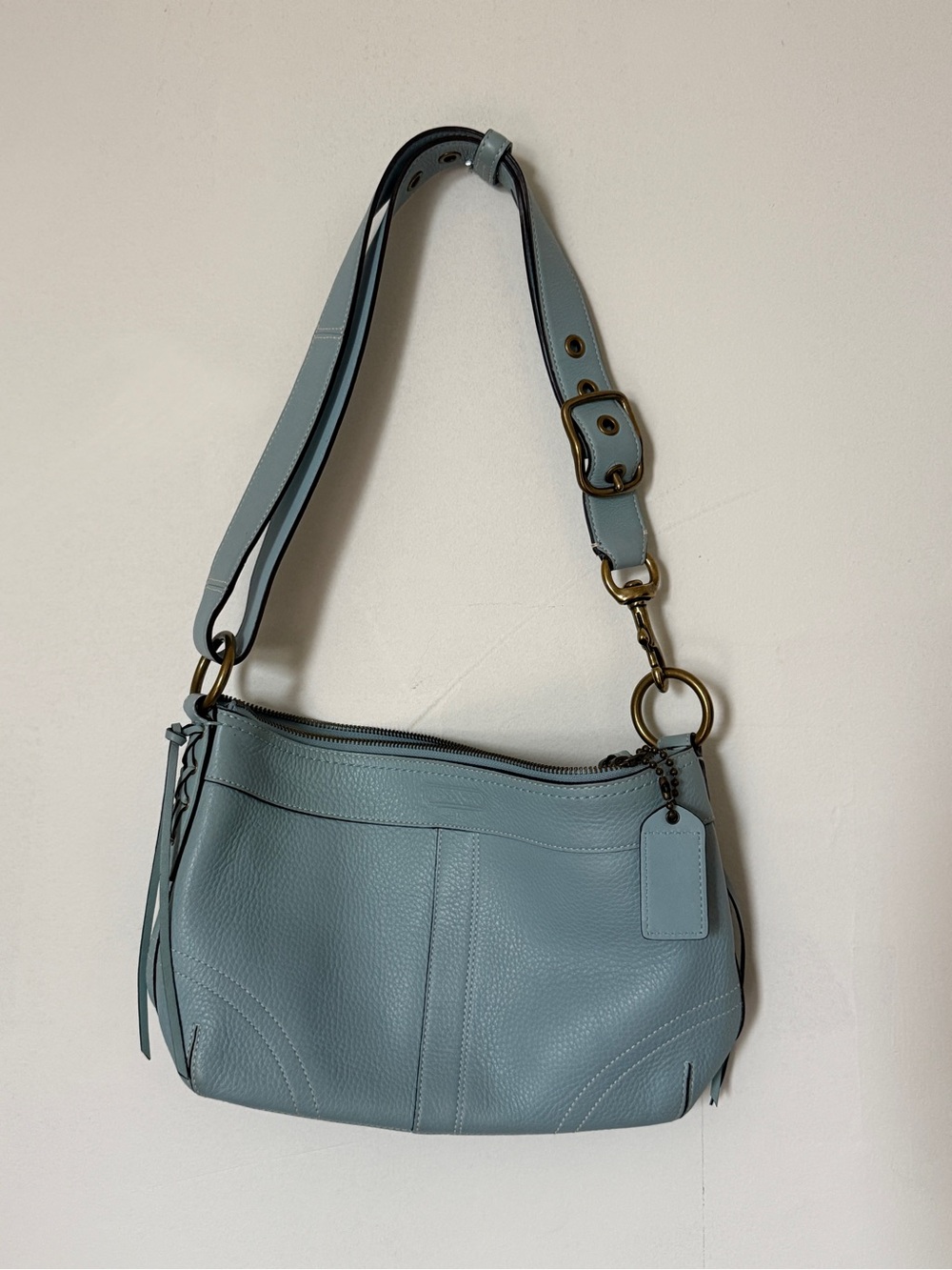 Coach Pebbled Leather Shoulder Bag in Pale Blue
